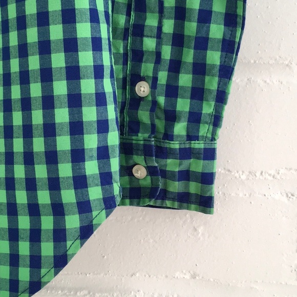 Classic Preppy Boys Navy Blue/Kelly Green Chaps Checkered Button-Down Size 5 - Picture 4 of 8